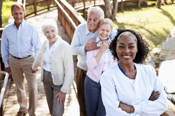 Happy senior citizens at a skilled nursing facility | Waypoint Converts