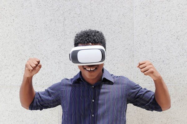 Male using a virtual reality headset.