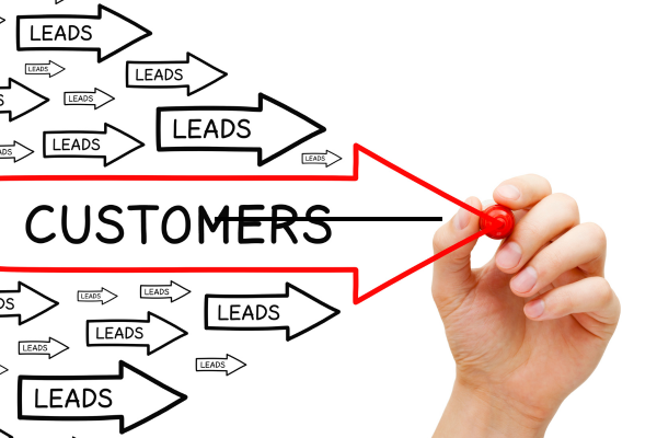 Graphic that shows leads turning into customers