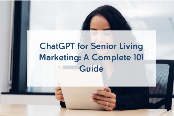 Senior living marketing professional looking at a tablet.